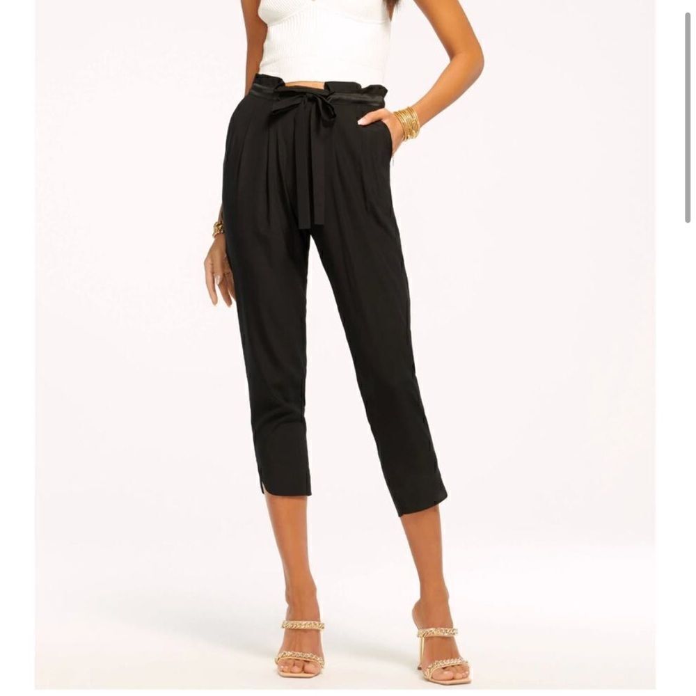 Ramy Brook Allyn Silk Paperback High Waist Cropped Pant Black